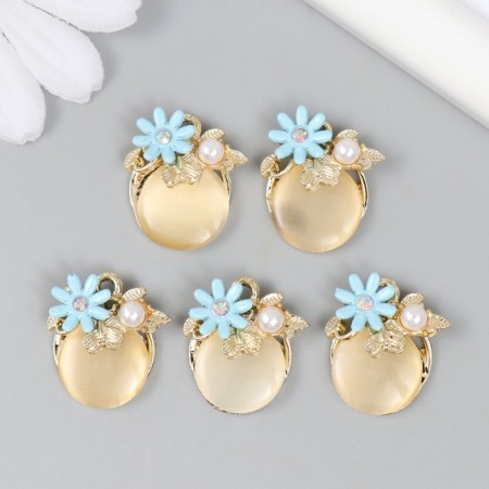 Decor for creativity Metal "Cat's Eye with forget -me -not" pearls, gold 0.8x2x2.1 cm-2