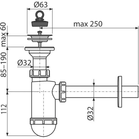 Alcaplast a410 siphon, for the washbasin, a diameter of 32 mm, with a stainless sector, diameter 63 mm-1