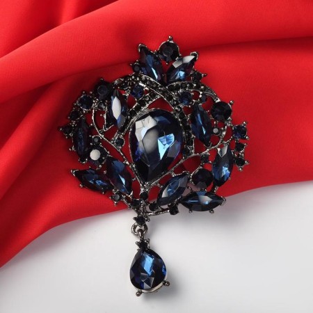 Brooch "Imperial", blue color in gray metal