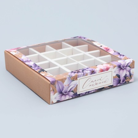 Box for sweets, confectionery packaging, 16 cells, “most tender” 17.7 x 17.7 x 3.8 cm-2