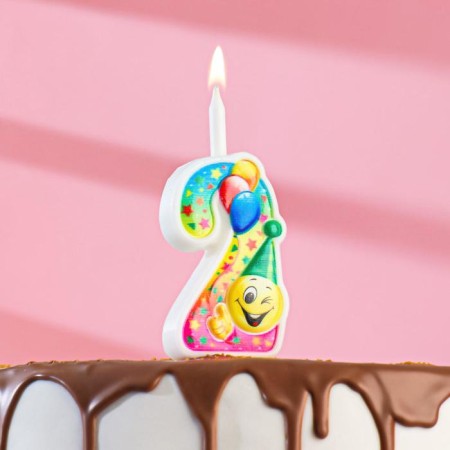 Candle for the cake "Smiley with balls", 9.9 cm, number "2"