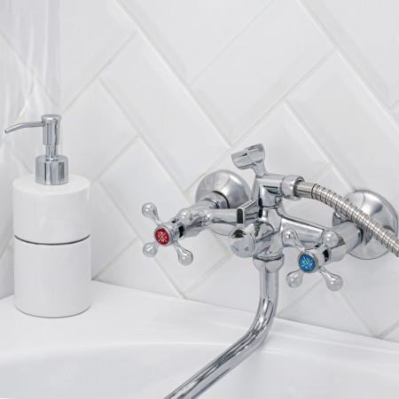 Bath mixer RMS SL71-140, two-wound, long spout, shower watering can and hose, chrome-1