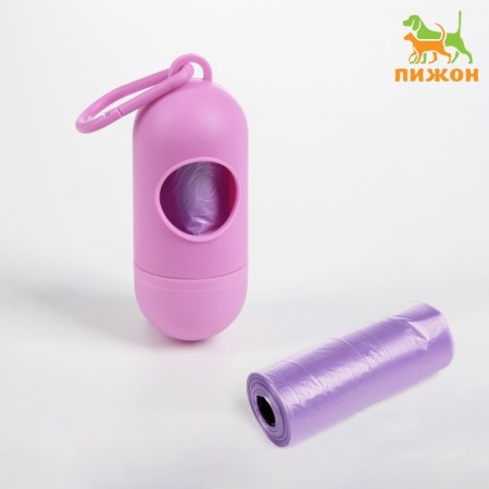 Container with packets for cleaning for dogs (roll 15 packets 29x21 cm), purple