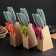 A set of kitchen knives on a stand, 6 objects: 5 knives 8.5 cm, 12 cm, 12 cm, 19.7 cm, 19 cm, scissors, blue color