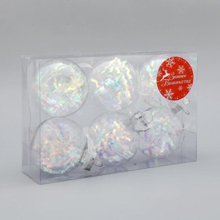 Set of balls plastic D -6 cm, 6 pcs "Ice - serpentine" transparent-1
