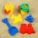Set for playing sand, bucket, scoop, watering can, 4 molds, mix colors