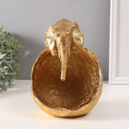 Souvenir Polystone stand "Elephant with a large stone bowl" gold 13x15x18 cm-1