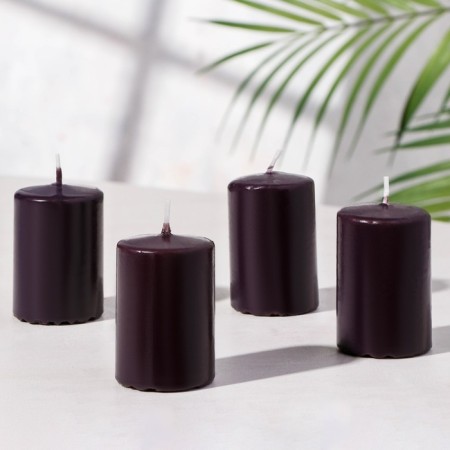 Set of candles-cylinders "Interior", 4 pcs, 6x4 cm, 10 hours, brown