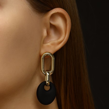 Earrings Metal “Chain” disk, 3 links, golden-black color-2
