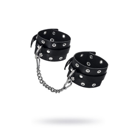 Single -layer shackles with Pecado BDSM eyelets, genuine leather, black
