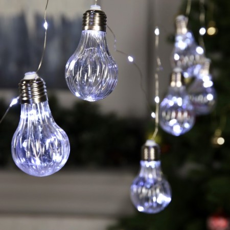 Garland “thread” 3 m dews with nozzles “volumetric bulbs”, IP20, silver thread, 100 LED, white glow, 3.5 in