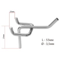 A single hook for a metal perforated panel, d = 3.5 mm, l = 5.5, chromium color