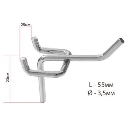 A single hook for a metal perforated panel, d = 3.5 mm, l = 5.5, chromium color