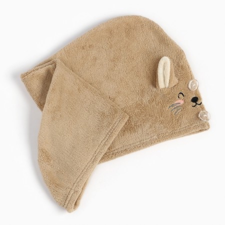 Little towel for drying hair Ethel "Cute", brown color, 65x25 cm, 100% p/e-6