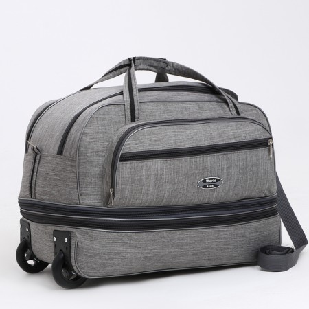 Road bag on wheels, a lightning department, with an increase, an outer pocket, the color is gray