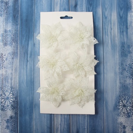 Christmas tree decoration "Flowers snowy" (set 6 pcs) carved, 7.5 cm, white-2