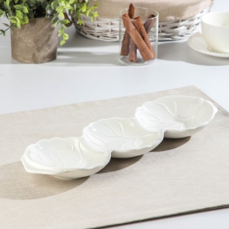 Menzhitsa ceramic 3 cells "Leaf", 40 × 12 × 4 cm, white color