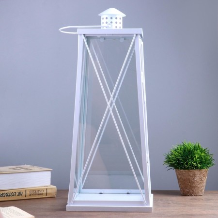 Climber metal, glass for 1 candle "Lantern" white 49x20x20 cm-4