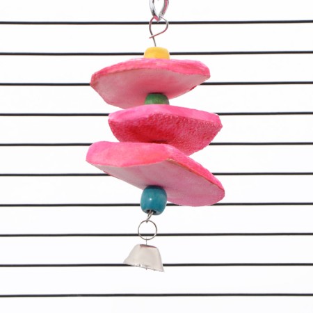 A toy for birds with a carapace carapace and beads, 14 x 6 cm, pink-4