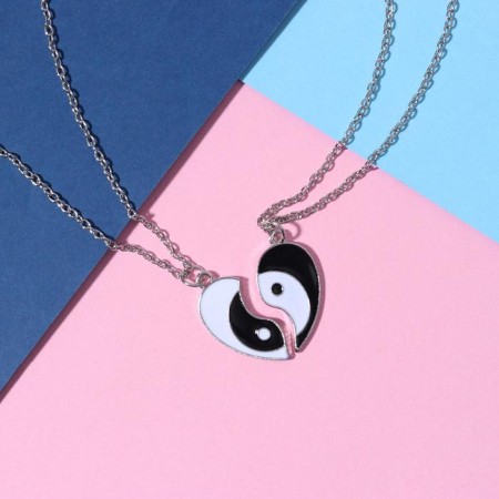 Kulons on the detonated card "Demetrons" heart yin-yang, black and white color in silver, 45 cm