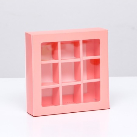 Box for 9 sweets, pink, 14.5 x 14.5 x 3.5 cm. Confectionery packaging