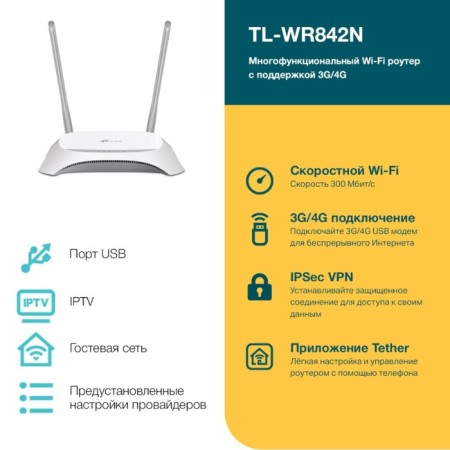 Wi-Fi router TP-Link TL-WR842N, 300 Mbit/s, 4 ports 100 Mbps, white-3