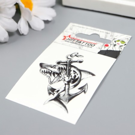 Tattoo on the body "Shark with anchor" 5.3x6.3 cm-1