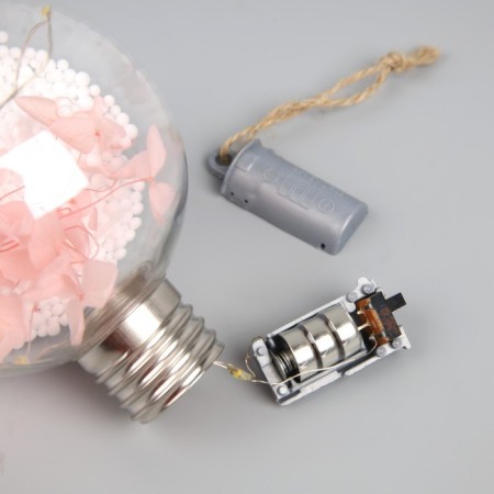 Christmas ball "Pink flowers", batteries, 5 LED, glow warm white-4