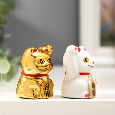 Souvenir ceramics "cat manki-naeko white and gold" set 2 pcs 5x3.3x3 cm-2