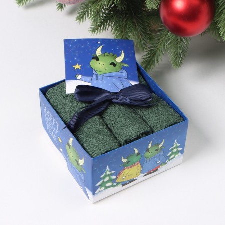 Set of terry towels "Dragon" 30x30 cm - 3 pcs, cotton 340g/m2-3