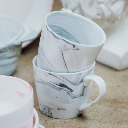 A set of ceramic mugs on a metal stand “Marble”, 6 objects: 390 ml, color gray color-5