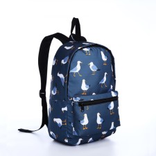 A backpack with a zipper, the color is blue