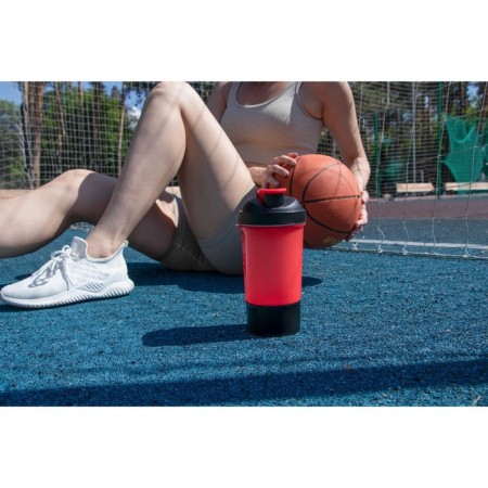 Sports shaker with a bowl for protein, red-black, 500 ml-3