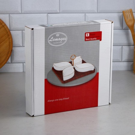Menzhitsa "Royal Service", 4 pcs: 300 ml, wooden base, porcelain, Iran-6
