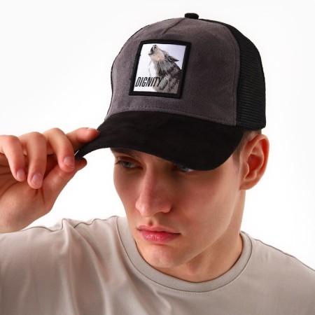 Men's cap with a DIGNITY grid, black color, rr 56-11