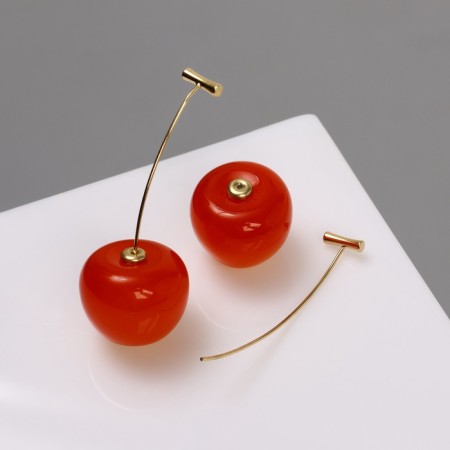 Earrings plastic "Berry" Cherry, Pink color in gold-4