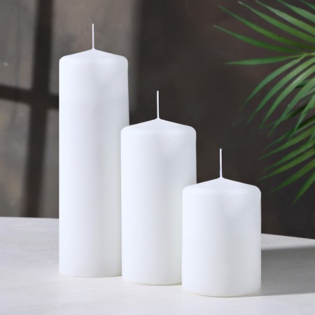 Set of candles-cylinders on the stand "Interior", 3 pcs, white-1