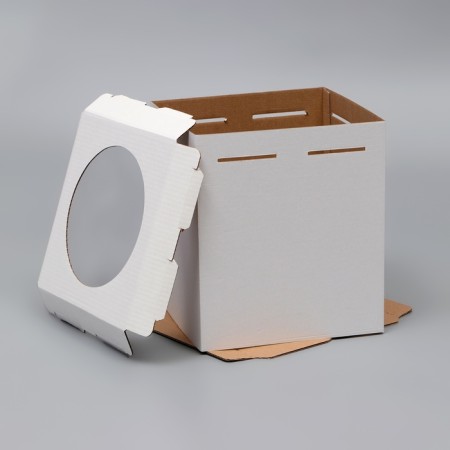 Box for a cake with a window, "circle", white, 26 x 26 x 30 cm-4