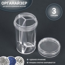 Organizer for decor, 3 sections, D - 4 × 7 cm, transparent