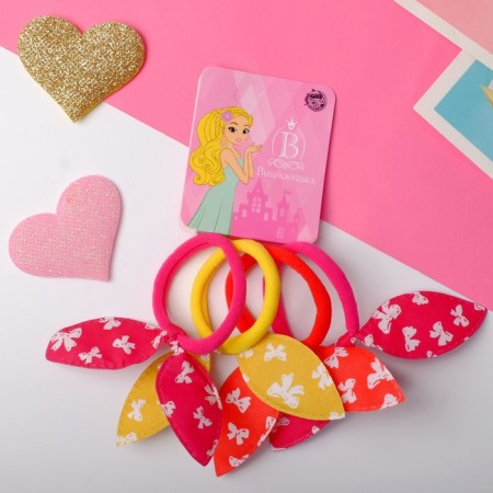 Hair elastic band "Funny ears" (set 4 pcs) bow, mix