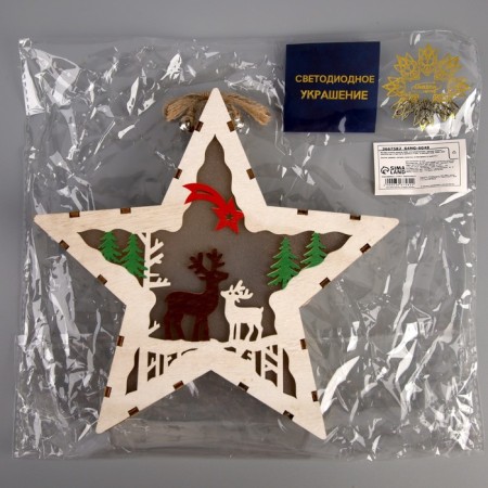 LED figure "Star with deer" 19 × 19 × 4 cm, wood, batteries AAAX2 (not in the kit), glow warm white-3