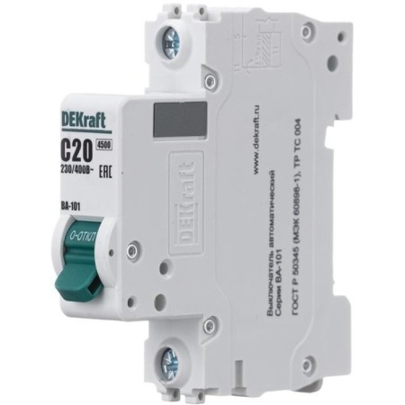 Circuit breaker automatic DEKRAFT VA-101, 1P, 20 A, x-ka C, 4.5 ka-1