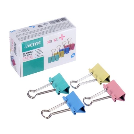 Paper clamps 32 mm, 12 pieces, Devente, metal, mix x 4 colors, cardboard box-5