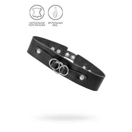 Pecado BDSM chocker-sewer, with connected rings on the substrate, genuine leather, black