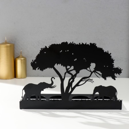 Summary metal for 4 candles "Elephants of Africa" ​​black 13.2x20x6.8 cm-2