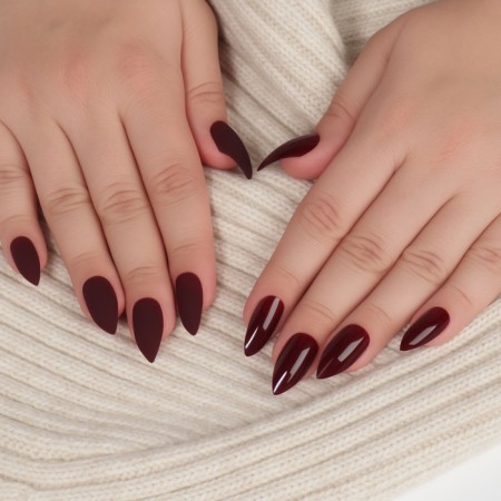 Follow nails, 24 pcs, with glue plates, the shape of the almonds, matte/glossy, cherry color-10