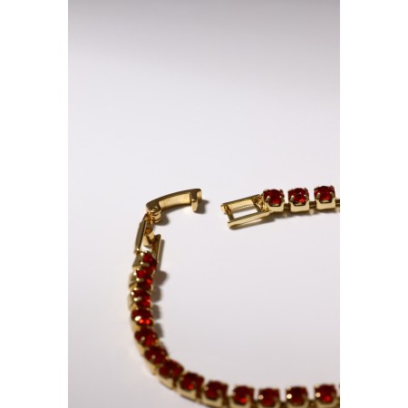 Bracelet with rhinestones "shining" thin thread, red color in gold, 18 cm-2