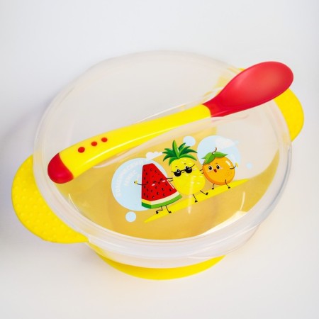 Set for feeding "For mom and dad", 3 subjects: 350 ml bowl on the suction cup, cover, spoon, color mix-2