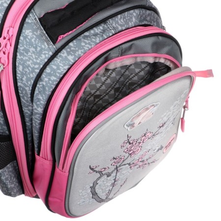 Frame backpack 39 x 29 x 17 cm, Across 410, filling: bag, pencil case, gray/pink ACR22-410-11-7
