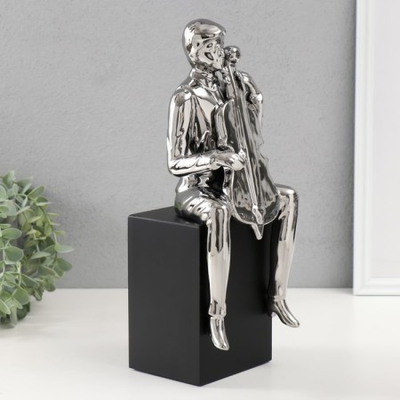 Souvenir Ceramics "Boy with cello" silver 11.5x12x34 cm-1